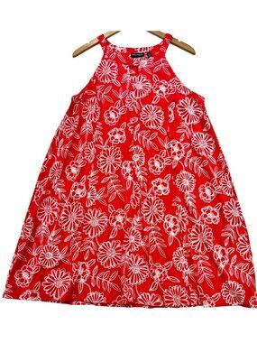 Nina Leonard Women's Halter Neck A-Line Dress Sleeveless Size L Red White Floral